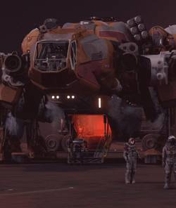 astronauts standing outside of their ship in starfield.